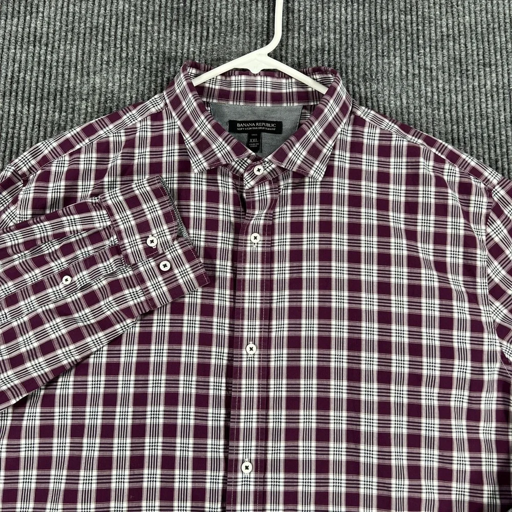 Banana Republic Shirt Mens 2XLT XXL Tall Purple Plaid Long Sleeve Button Up‎